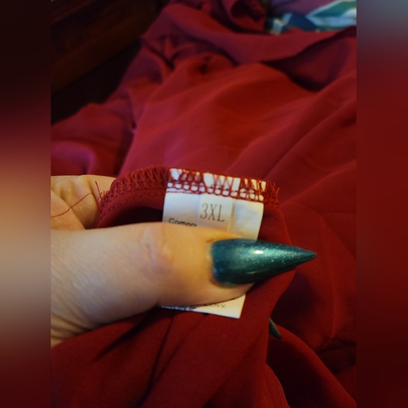 Red Faux Wrap Dress with Waist Tie - Picture 3 of 5